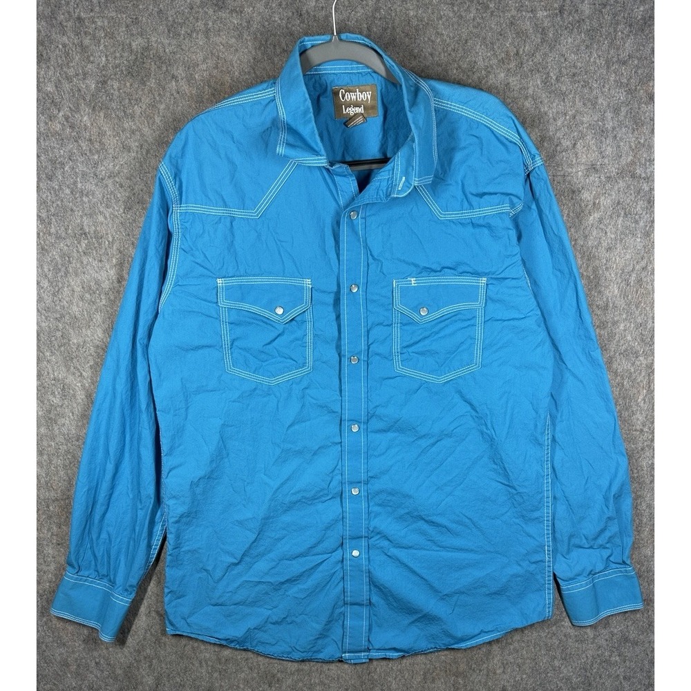 Cowboy Legend Western Shirt Mens XL Turquoise Blue Snap Front Contrast Stitch